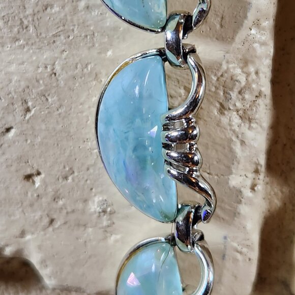 New Womens Aqua Chalcedony Silver Choker Necklace 12-16" - Picture 4 of 5